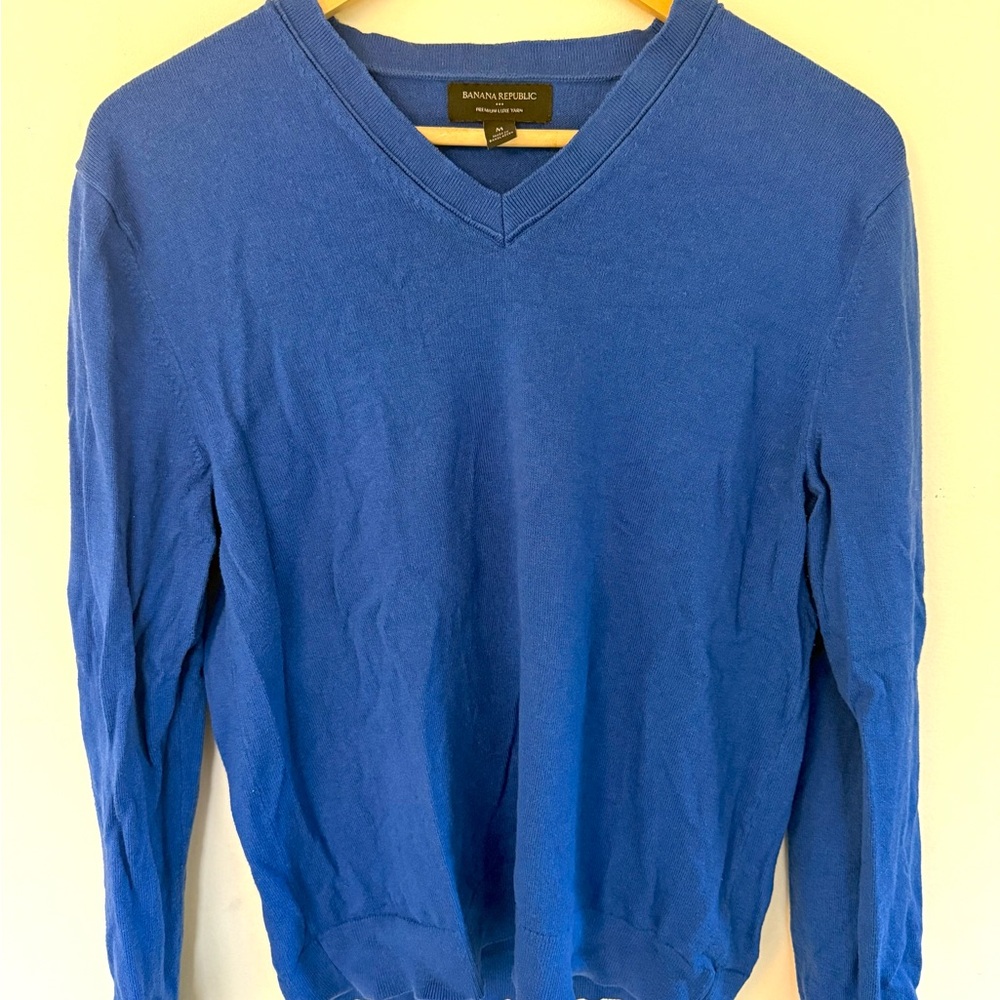 Banana Republic Blue V-Neck Sweater Cotton Silk Cashmere Blend Size M
